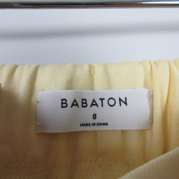 Babaton Cohen Linen Pants Women 8 Butter Yellow Pull On Pleated Career 272 - Picture 11 of 12